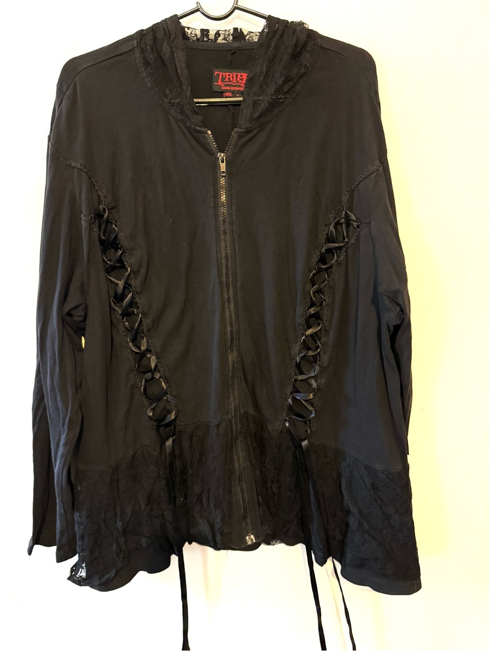 Tripp nyc Black Lace-Trim hoodie lace up sides